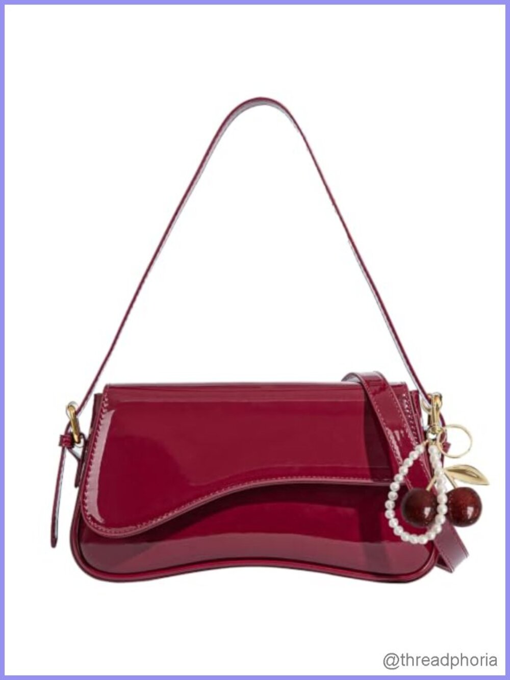 Y2K Hobo Bag Cherry Charm PU Leather Crossbody Shoulder Purse Mini Handbag